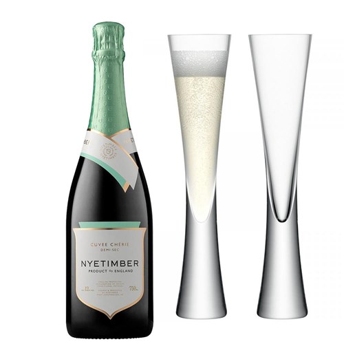 Nyetimber Curvee Cherie Demi-Sec NV English Sparkling Wine with LSA Moya Flutes